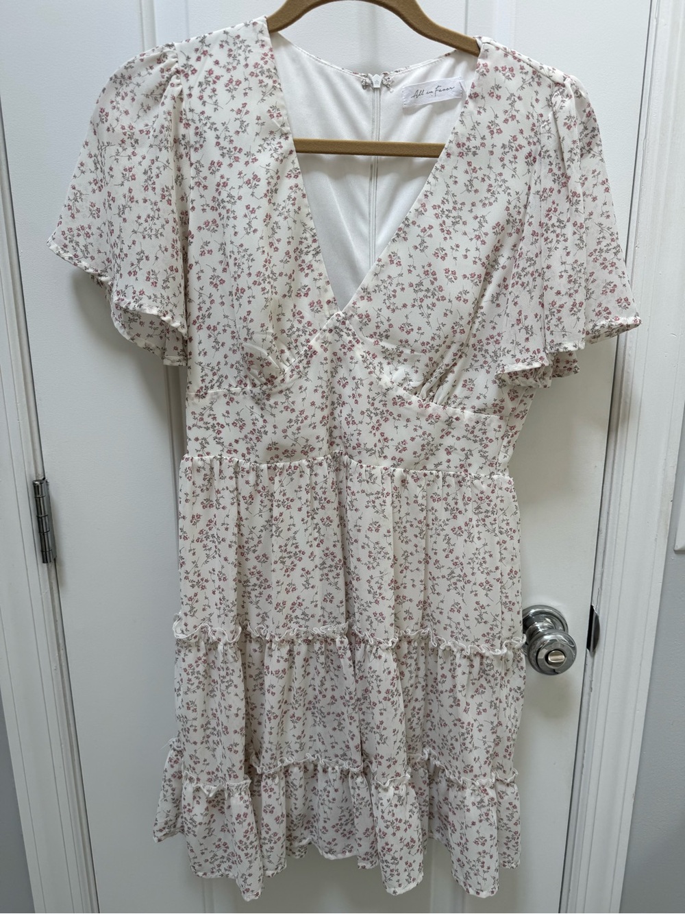 All in Favor Cream Floral Tiered Mini Dress